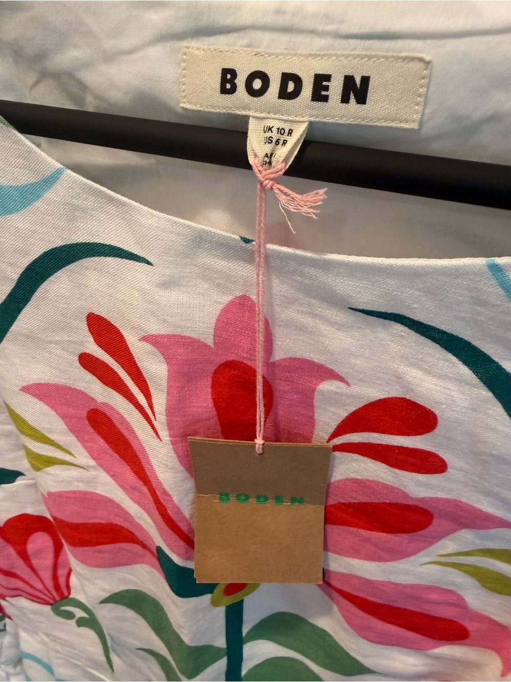 Boden White Dress with Pink, Green & Teal Floral Print - Picture 2 of 4